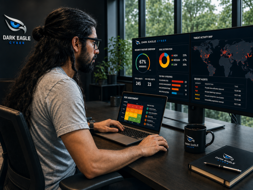 Assessment de Cibersegurança da Dark Eagle Cyber com análise de riscos, vulnerabilidades e postura de segurança da empresa