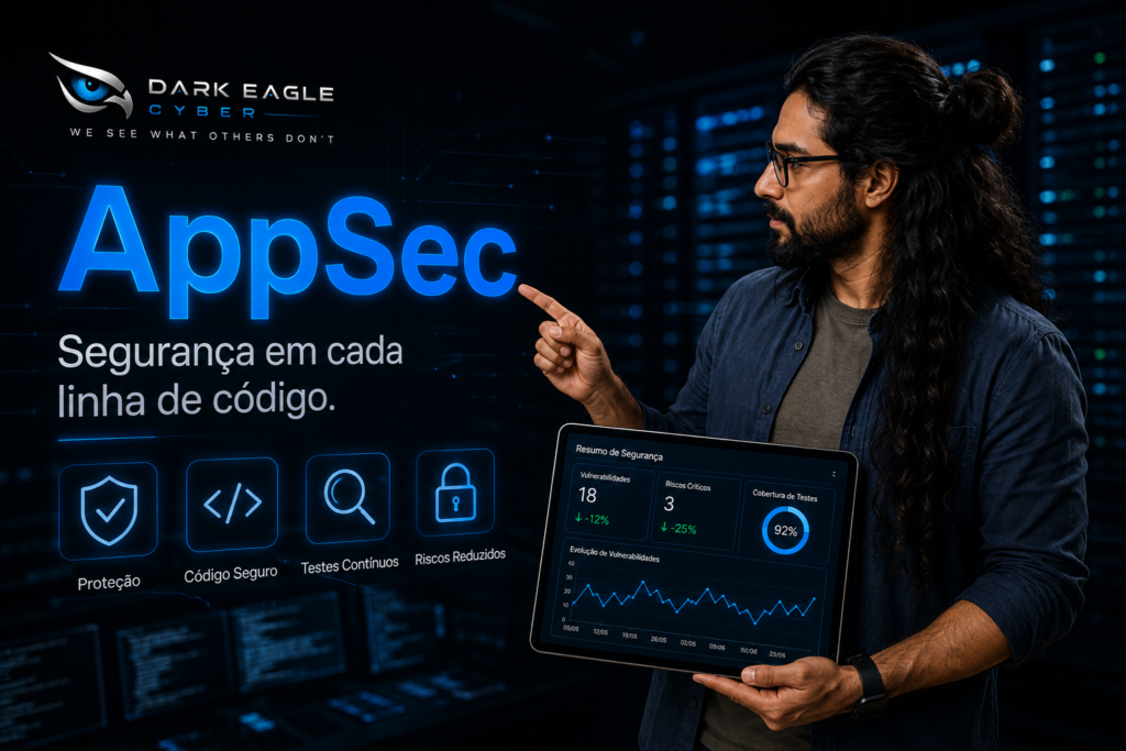 AppSec com segurança integrada ao desenvolvimento de software, testes contínuos e redução de vulnerabilidades.